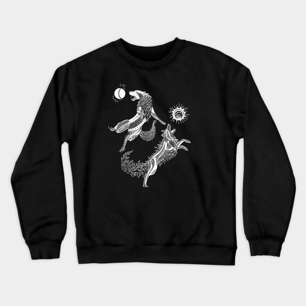 Hati and Sköll (white lineart) Crewneck Sweatshirt by manicgremlin